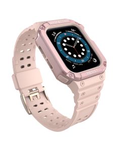 Protect TPU Strap Band with Case Pink - Ανθεκτικο Λουράκι Θήκη για Apple Watch 42/44/45/49mm (1/2/3/4/5/6/7/8/9/SE/ULTRA)