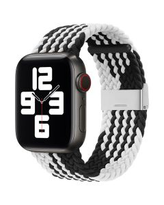 Strap Fabric Band Υφασμάτινο Πλεκτό Λουράκι Black / White για Apple Watch 38/40/41mm (1/2/3/4/5/6/7/8/SE)