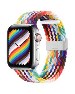 Strap Fabric Band Υφασμάτινο Πλεκτό Λουράκι Multicolor White για Apple Watch 38/40/41mm (1/2/3/4/5/6/7/SE)
