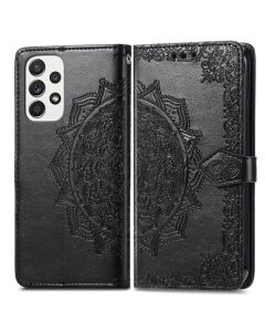 Fashion Wallet Case Θήκη Πορτοφόλι με Δυνατότητα Stand - Black Embossment Flower (Samsung Galaxy A13 4G)