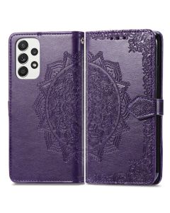 Fashion Wallet Case Θήκη Πορτοφόλι με Δυνατότητα Stand - Purple Embossment Flower (Samsung Galaxy A13 4G)