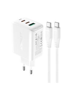 Acefast A13 2in1 Wall Charger 65W 2x Type C / USB PD QC 3.0 with Type C Cable - White