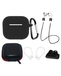 AirPods 3 Silicone Case Set + Case/Ear Hook/Neck Strap/Watch Strap Holder/Carabiner Clasp - Black