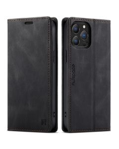 AutSpace PU Leather RFID Wallet Case Θήκη Πορτοφόλι με Stand - Black (iPhone 13 Pro)