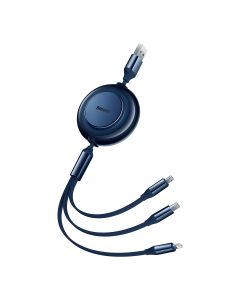 Baseus Bright Mirror 2 Retractable 3in1 Cable USB to Type-C / Lightning / micro USB 3.5A (CAMJ010003) Καλώδιο Φόρτισης 1.1m - Blue