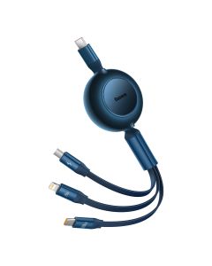 Baseus Bright Mirror 2 Retractable 3in1 Cable Type-C to Type-C / Lightning / micro USB 3.5A (CAMJ010203) Καλώδιο Φόρτισης 1.1m - Blue