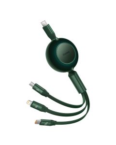 Baseus Bright Mirror 2 Retractable 3in1 Cable Type-C to Type-C / Lightning / micro USB 3.5A (CAMJ010206) Καλώδιο Φόρτισης 1.1m - Green