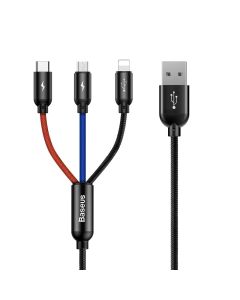 Baseus Three Primary Colors 3in1 USB to Lightning / Type-C / micro USB (CAMLT-BSY01) 3.1A Καλώδιο Φόρτισης 1.2m Black