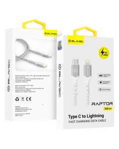 Blavec Raptor Braided Fast Charging Data Cable 20W Apple Car Play (CRA-CL24WS30) Καλώδιο Φόρτισης Type-C to Lightning 3m White / Silver