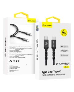 Blavec Raptor Braided Fast Charging Data Cable PD 60W Android Auto / Apple Car Play (CRA-CC3BG025) Καλώδιο Φόρτισης Type-C to Type-C 0.25m Black / Grey