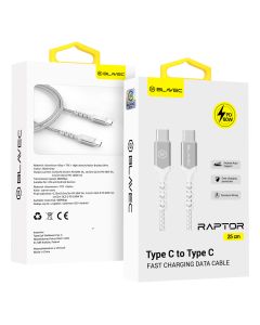 Blavec Raptor Braided Fast Charging Data Cable PD 60W Android Auto / Apple Car Play (CRA-CC3WS025) Καλώδιο Φόρτισης Type-C to Type-C 0.25m White / Silver