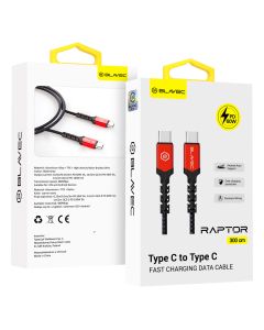Blavec Raptor Braided Fast Charging Data Cable PD 60W Android Auto / Apple Car Play (CRA-CC3BR30) Καλώδιο Φόρτισης Type-C to Type-C 3m Black / Red