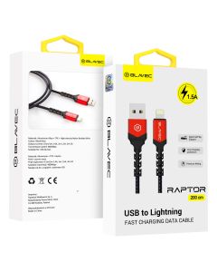 Blavec Raptor Braided Fast Charging Data Cable 1.5A Apple Car Play (CRA-UL15BR20) Καλώδιο Φόρτισης USB to Lightning 2m Black / Red