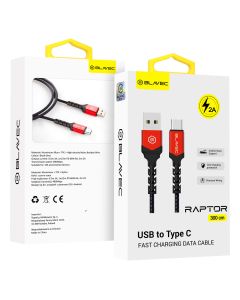 Blavec Raptor Braided Fast Charging Data Cable 2A Android Auto / Apple Car Play (CRA-UC2BR30) Καλώδιο Φόρτισης USB to Type-C 3m Black / Red