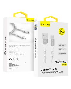 Blavec Raptor Braided Fast Charging Data Cable 2A Android Auto / Apple Car Play (CRA-UC2WS30) Καλώδιο Φόρτισης USB to Type-C 3m White / Silver