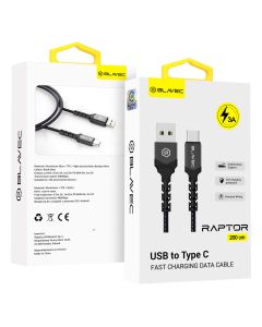 Blavec Raptor Braided Fast Charging Data Cable 3A Android Auto / Apple Car Play (CRA-UC3BG20) Καλώδιο Φόρτισης USB to Type-C 2m Black / Grey