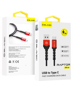 Blavec Raptor Braided Fast Charging Data Cable 3A Android Auto / Apple Car Play (CRA-UC3BR20) Καλώδιο Φόρτισης USB to Type-C 2m Black / Red - MT83871