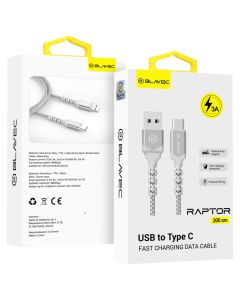 Blavec Raptor Braided Fast Charging Data Cable 3A Android Auto / Apple Car Play (CRA-UC3WS20) Καλώδιο Φόρτισης USB to Type-C 2m White / Silver - MT83872