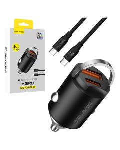 Blavec BS-02B-C Aero Car Charger Type-C / USB QC 3.0 18W PD 30W with Type C to Type C Cable (CCBS02BCA-UCB) Φορτιστής Αυτοκινήτου - Black - MT82809