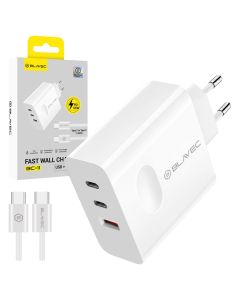 Blavec Wall Charger BC-11 USB + 2xType C - PD QC 65W 3A with Type C to Type C Cable (TCBC11G-U2CW653A) Αντάπτορας Φόρτισης - White - MT83807