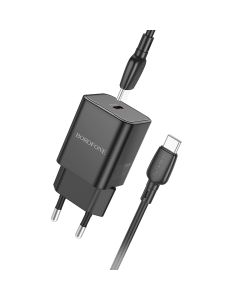 Borofone BN13 Safety GaN Wall Charger Type-C PD 30W with Type C to Type C Cable Αντάπτορας Φόρτισης 1m - Black