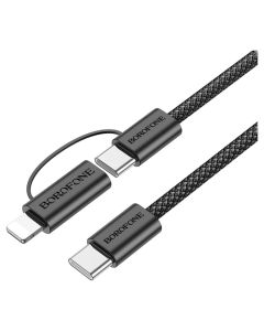 Borofone BX104 Primo Cable Καλώδιο Φόρτισης Type C σε Type C + Lightning 60W 3A 1m - Black