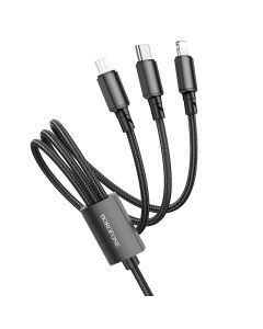 Borofone BX72 3in1 Cable USB to Lightning / Type-C / micro USB 2A Καλώδιο Φόρτισης 1m - Black