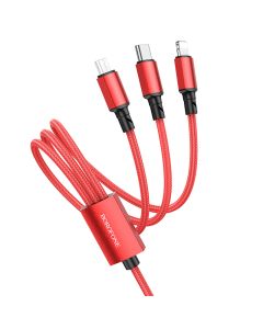 Borofone BX72 3in1 Cable USB to Lightning / Type-C / micro USB 2A Καλώδιο Φόρτισης 1m - Red