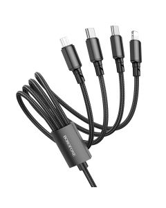 Borofone BX72 4in1 Cable USB to Lightning / 2x Type-C / micro USB 2A Καλώδιο Φόρτισης 1m - Black