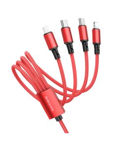 Borofone BX72 4in1 Cable USB to Lightning / 2x Type-C / micro USB 2A Καλώδιο Φόρτισης 1m - Red