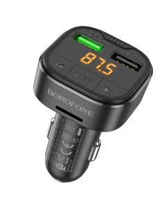 Borofone BC43 Flash FM Transmitter Car Charger 2x USB / MicroSD Card 18W Φορτιστής Αυτοκινήτου - Black