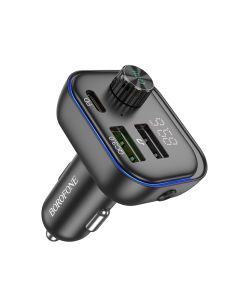 Borofone BC54 Acertar MP3 FM Transmitter Car Charger 2x USB / Type-C QC 3.0 PD 30W Φορτιστής Αυτοκινήτου - Black