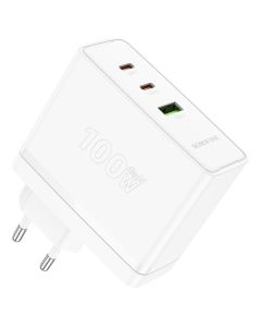 Borofone BN11 Imperial GaN Wall Charger USB / 2x Type-C QC 3.0 PD 100W Αντάπτορας Φόρτισης Τοίχου - White