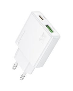 Borofone BN25 Wish Ultra Thin Charger USB / Type-C QC 3.0 PD 30W Αντάπτορας Φόρτισης Τοίχου - White - MT80234