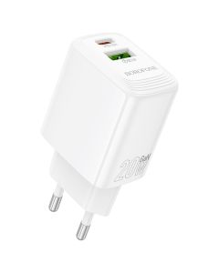 Borofone BN27 Fuente Wall Charger USB / Type-C QC 3.0 PD 20W Αντάπτορας Φόρτισης Τοίχου - White