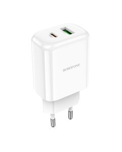 Borofone BN4 Potential Wall Charger USB / Type-C QC 3.0 PD 2.0 20W Αντάπτορας Φόρτισης Τοίχου - White