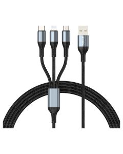 BWOO X274 3in1 USB to Type-C / Lightning / Micro USB 3A Καλώδιο Φόρτισης 1.2m - Black