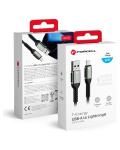 Forcell F-ENERGY C257 Cafule QC3.0 12W Καλώδιο Φόρτισης 2.4A USB σε Lightning 3m - Black - MT82650