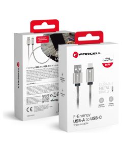 Forcell F-ENERGY C234 Metal 66W Καλώδιο Φόρτισης QC4.0 3A USB σε Type C 2m - Silver - MT82674