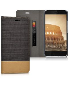 KWmobile Canvas Wallet Case (42145.73) Θήκη Πορτοφόλι με δυνατότητα Stand‏ Black Brown (HTC U11)