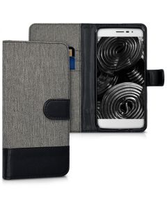 KWmobile Canvas Wallet Case (40291.01) Θήκη Πορτοφόλι με δυνατότητα Stand‏ Gray / Black (Coolpad Torino S)