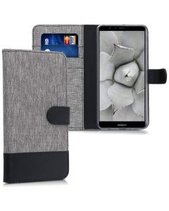 KWmobile Canvas Wallet Case (44724.01) Θήκη Πορτοφόλι με δυνατότητα Stand‏ Grey / Black (Huawei Y9 2018)