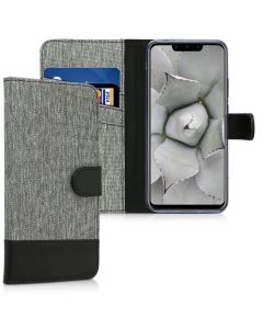 KWmobile Canvas Wallet Case (45765.01) Θήκη Πορτοφόλι με δυνατότητα Stand‏ Grey / Black (Huawei Nova 3)