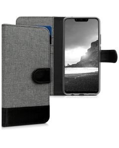 KWmobile Canvas Wallet Case (46094.01) Θήκη Πορτοφόλι με δυνατότητα Stand‏ Grey / Black (Huawei P Smart Plus / Nova 3i)