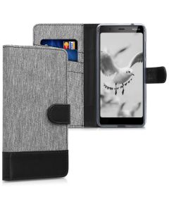 KWmobile Canvas Wallet Case (45405.01) Θήκη Πορτοφόλι με δυνατότητα Stand‏ Grey / Black (Nokia 5.1 2018)