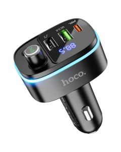 HOCO E62 FM In-Car Wireless FM Transmitter + Charger 2xUSB + Type C QC3.0 PD 20W Φορτιστής Αυτοκινήτου Black - MT83902