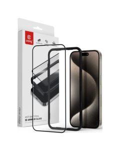 Crong 3D Anti-Bacterial Armor Full Face Black (CRG-AB3DAG-IP15PM) Αντιχαρακτικό Γυαλί 9H Tempered Glass (iPhone 15 Pro Max)
