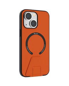 Devia Randy MagSafe PU Leather Kickstand Case Σκληρή Θήκη με TPU Bumper Orange (iPhone 14)