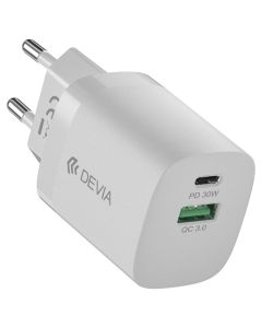 Devia Wall Charger Smart USB + Type-C PD GaN 30W Αντάπτορας Φόρτισης - White