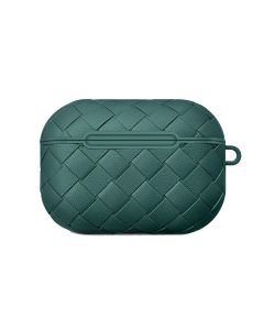 Devia Woven2 Pattern PU Leather Case Θήκη Μεταφοράς για τα Apple AirPods Pro - Green